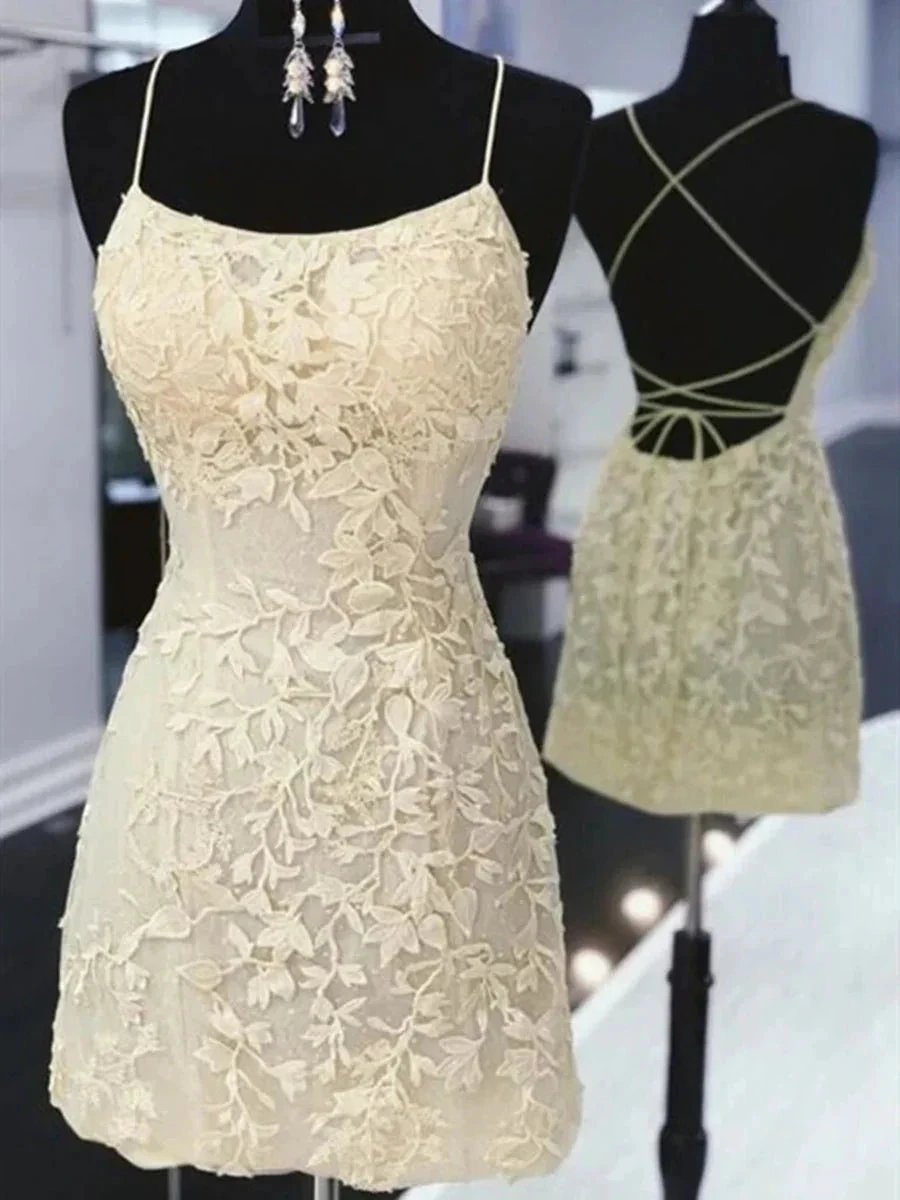 Elegant Short Mermaid Lace Open Back Prom Homecoming Dresses by BIZTUNNEL