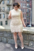 Elegant Short Sheath High Neck Lace Prom Dress by BIZTUNNEL