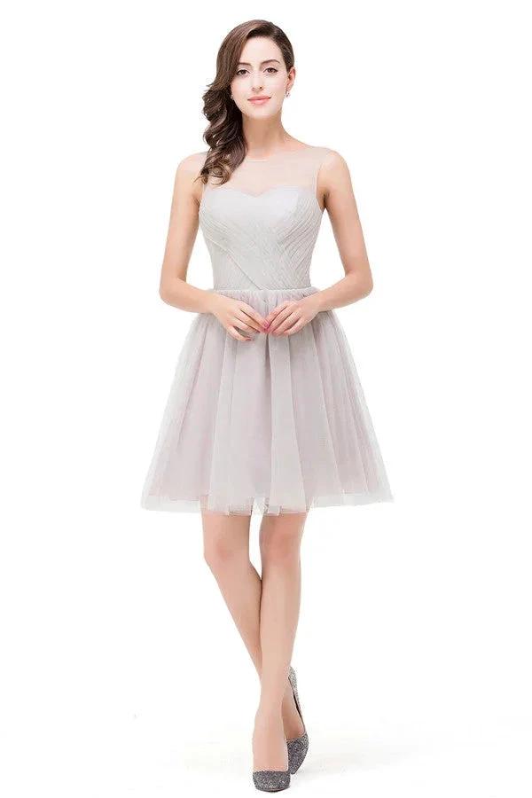 Elegant Silver A-line Mini Crew Bridesmaid Dresses by misshow.com