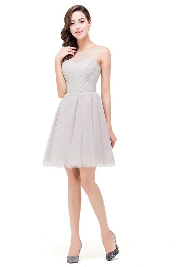 Elegant Silver A-line Mini Crew Bridesmaid Dresses by misshow.com