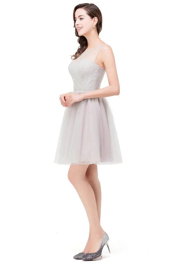 Elegant Silver A-line Mini Crew Bridesmaid Dresses by misshow.com