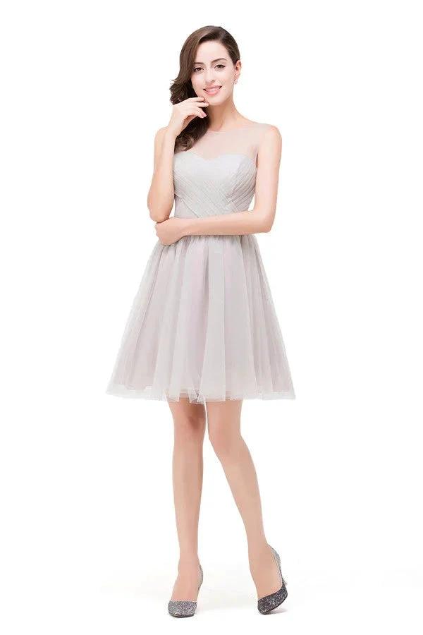 Elegant Silver A-line Mini Crew Bridesmaid Dresses by misshow.com