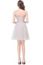 Elegant Silver A-line Mini Crew Bridesmaid Dresses by misshow.com
