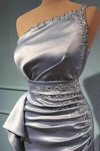 Elegant Silver Long Glitter One Shoulder Sleeveless Sequined Evening Dresses by misshow.com