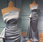 Elegant Silver Long Glitter One Shoulder Sleeveless Sequined Evening Dresses by misshow.com