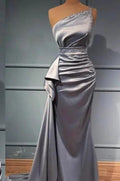 Elegant Silver Long Glitter One Shoulder Sleeveless Sequined Evening Dresses by misshow.com