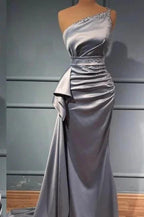 Elegant Silver Long Glitter One Shoulder Sleeveless Sequined Evening Dresses by misshow.com
