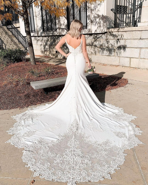 Elegant Simple Mermaid Wedding Dresses with Lace