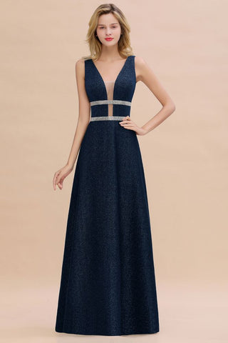 Elegant Sleeveless Aline Evening Swing Dress Bright Silk V-Neck Party Dress