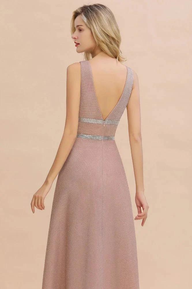 Elegant Sleeveless Aline Evening Swing Dress Bright Silk V-Neck Party Dress by misshow.com