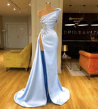 Elegant Sleeveless Evening Dresses Sky Blue Long Prom Dresses With Slit by misshow.com