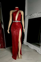 ELegant Sleeveless High-neck Split Front Mermaid Prom Dress With Beads by misshow.com