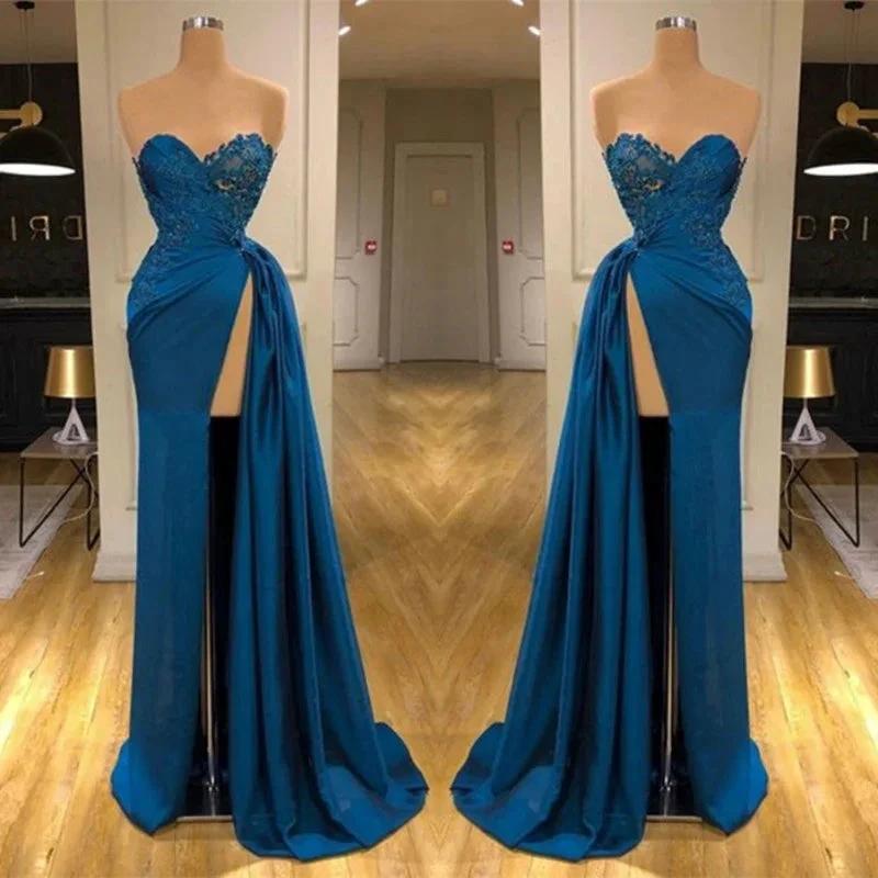 Elegant Sleeveless Mermaid Split Front Prom Dresses with Lace by misshow.com