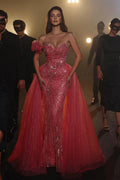 Elegant Sleeveless Pink Sweetheart Panel Mermaid Prom Dresses With Sequins by misshow.com