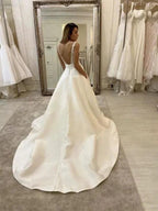 Elegant Sleeveless Tulle Backless A-Line Wedding Dresses With Lace by misshow.com