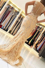 Elegant Sleeveless V-Neck Mermaid Evening Dress with Lace Appliques by misshow.com