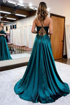 Elegant Spaghetti Straps A-Line Prom Dresses Evening Gowns With Slit by misshow.com