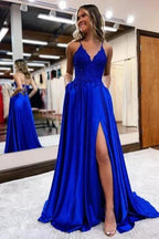 Elegant Spaghetti Straps A-Line Prom Dresses Evening Gowns With Slit by misshow.com