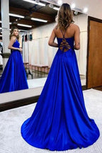 Elegant Spaghetti Straps A-Line Prom Dresses Evening Gowns With Slit by misshow.com