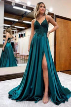 Elegant Spaghetti Straps A-Line Prom Dresses Evening Gowns With Slit by misshow.com