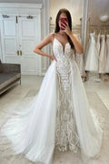 Elegant Spaghetti Straps A-line Sleeveless Wedding Dress With Detachable Train by misshow.com