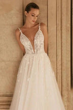 Elegant spaghetti straps sleeveless a-line lace Wedding Dresses by misshow.com