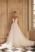 Elegant spaghetti straps sleeveless a-line lace Wedding Dresses by misshow.com