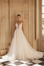Elegant spaghetti straps sleeveless a-line lace Wedding Dresses by misshow.com