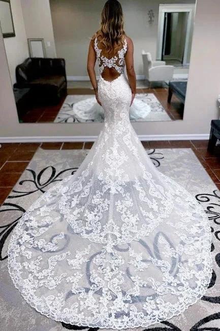 Elegant spaghettistraps sleeveless mermaid lace Wedding dresses by misshow.com