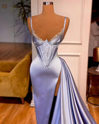 Elegant Split Front Sleeveless V-neck Spaghetti Strap Prom Dress by misshow.com