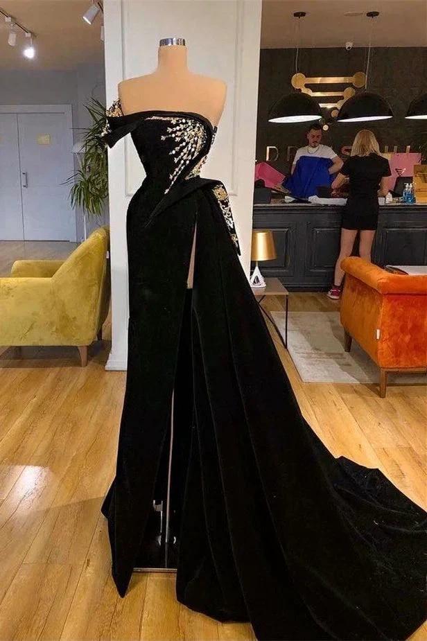 Elegant Strapless Split Front A-line Prom Dress With Beading by misshow.com