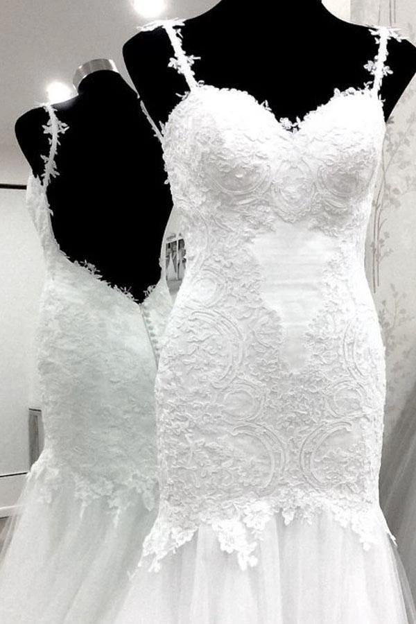Elegant Straps Mermaid White Long Wedding Dress Bridal Gown WD209 by pgmdress