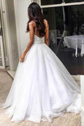 Elegant Sweep Train Backless Wedding Dress with Lace Top Spaghetti Straps WD271 by pgmdress