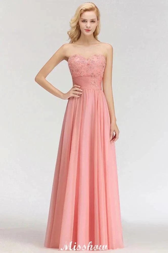 Elegant Sweetheart A-Line Appliques Bridesmaid Dresses Ruffle Chiffon by misshow.com