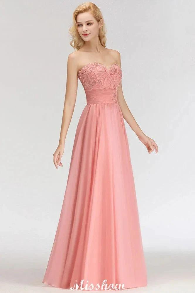 Elegant Sweetheart A-Line Appliques Bridesmaid Dresses Ruffle Chiffon by misshow.com
