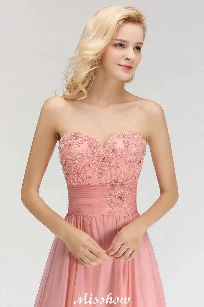 Elegant Sweetheart A-Line Appliques Bridesmaid Dresses Ruffle Chiffon by misshow.com