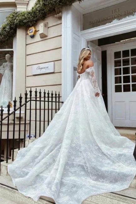 Elegant sweetheart long sleeves a-line lace Wedding dress by misshow.com