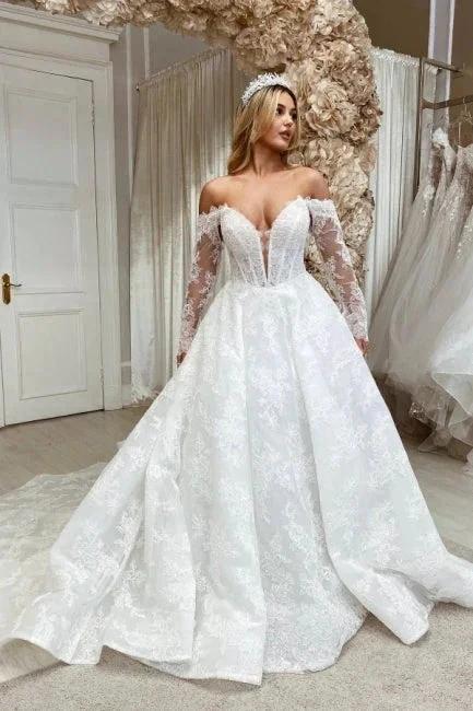 Elegant sweetheart long sleeves a-line lace Wedding dress by misshow.com