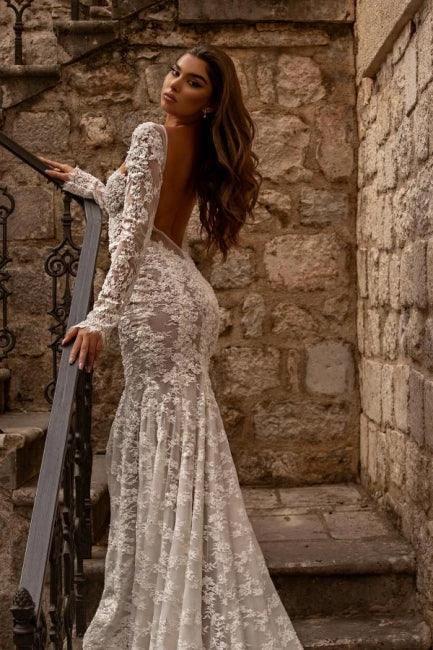Elegant sweetheart longsleeves mermaid lace Wedding dresses by misshow.com