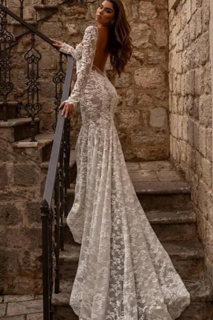 Elegant sweetheart longsleeves mermaid lace Wedding dresses by misshow.com