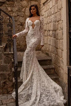 Elegant sweetheart longsleeves mermaid lace Wedding dresses by misshow.com