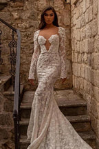 Elegant sweetheart longsleeves mermaid lace Wedding dresses by misshow.com