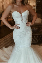 Elegant Sweetheart Mermaid Lace Long Wedding Dress With Beading WD356 by pgmdress