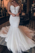 Elegant Sweetheart Mermaid Lace Long Wedding Dress With Beading WD356 by pgmdress