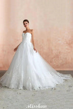 Elegant Sweetheart White Wedding Dress | Simple Tulle Beach Aline Ball Gown by misshow.com