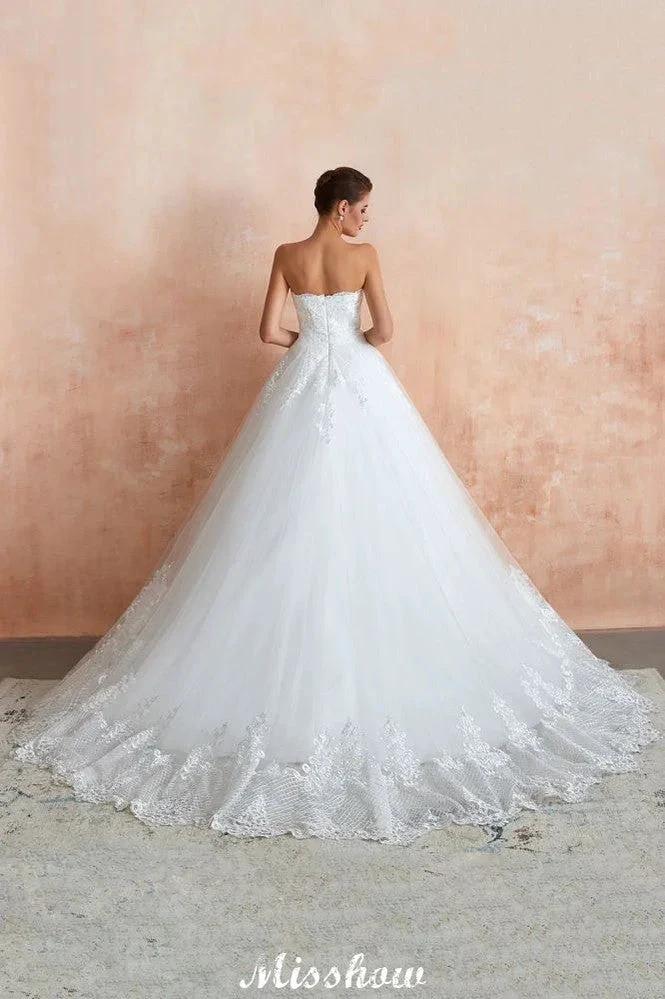 Elegant Sweetheart White Wedding Dress | Simple Tulle Beach Aline Ball Gown by misshow.com