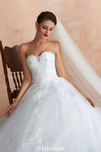 Elegant Sweetheart White Wedding Dress | Simple Tulle Beach Aline Ball Gown by misshow.com