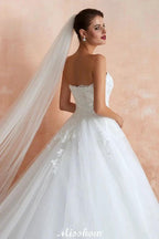 Elegant Sweetheart White Wedding Dress | Simple Tulle Beach Aline Ball Gown by misshow.com