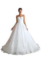Elegant Sweetheart White Wedding Dress | Simple Tulle Beach Aline Ball Gown by misshow.com
