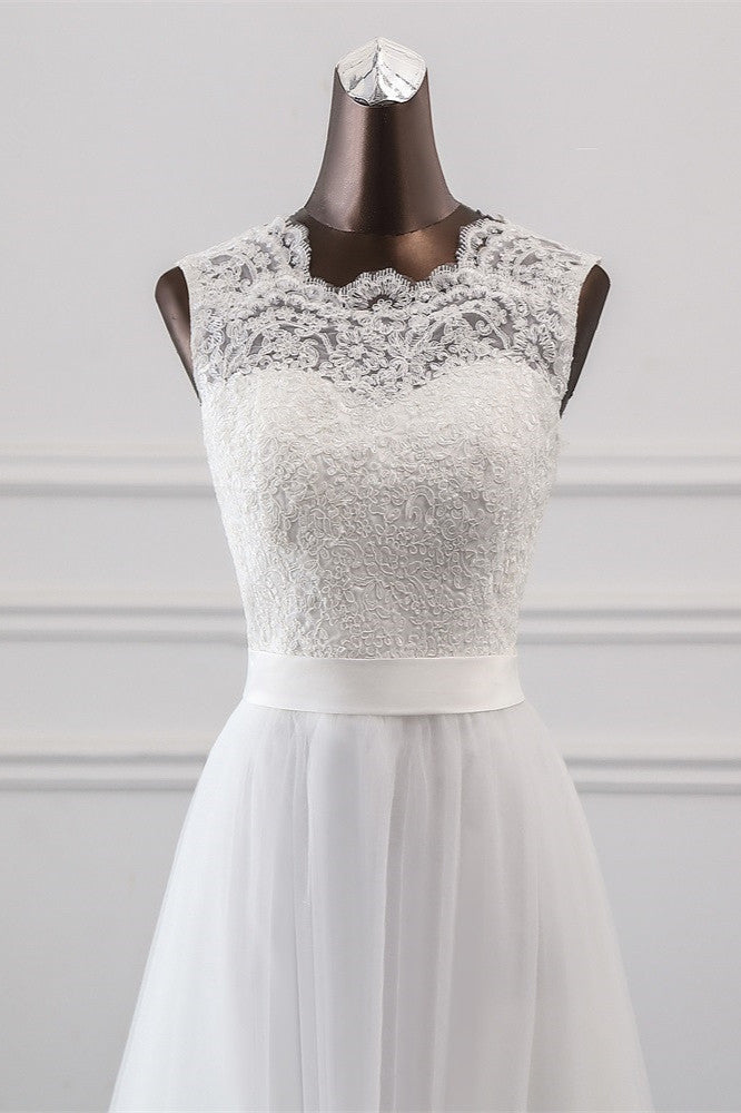 Elegant Tullace Jewel Sleeveless White Wedding Dresses with Appliques